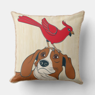 Dog Pillow with Red Bird on Nose – Cute Animal Thr