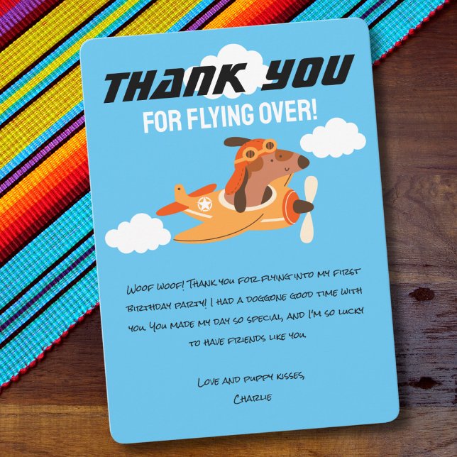 Dog Pilot Flying Aeroplane,Cute Birthday Thank You (Creator Uploaded)