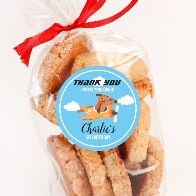 Dog Pilot Flying Aeroplane,Cute Birthday Thank You Classic Round Sticker (Creator Uploaded)