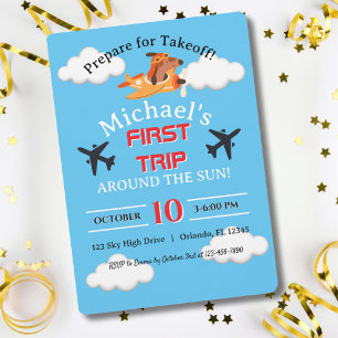 Dog Pilot Flying Aeroplane, Cute Fun Kids Birthday Invitation
