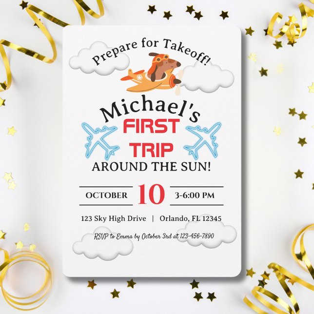 Dog Pilot Flying Aeroplane, Cute Fun Kids Birthday Invitation (Creator Uploaded)