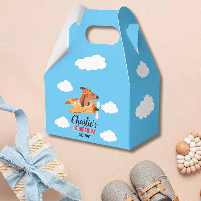 Dog Pilot Flying Aeroplane,Cute Kids Blue Birthday Favour Box (Creator Uploaded)