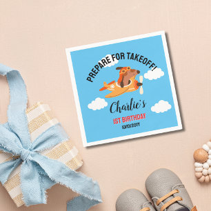 Dog Pilot Flying Aeroplane,Cute Kids Blue Birthday Napkin