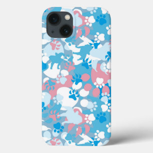 Dog Pink and Blue Camouflage Pattern iPhone 13 Case