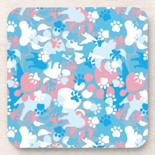 Dog Pink and Blue Camouflage Pattern Coaster