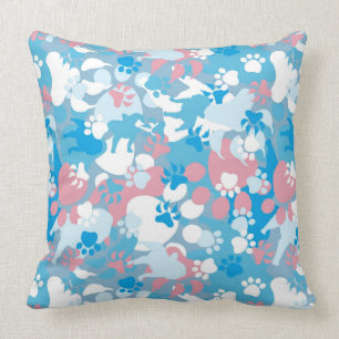 Dog Pink and Blue Camouflage Pattern Cushion