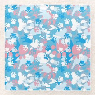 Dog Pink and Blue Camouflage Pattern Glass Coaster