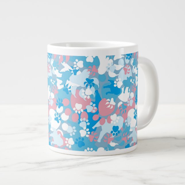 Dog Pink and Blue Camouflage Pattern Large Coffee Mug (Front Right)