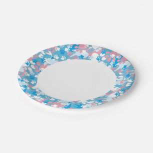 Dog Pink and Blue Camouflage Pattern Paper Plate