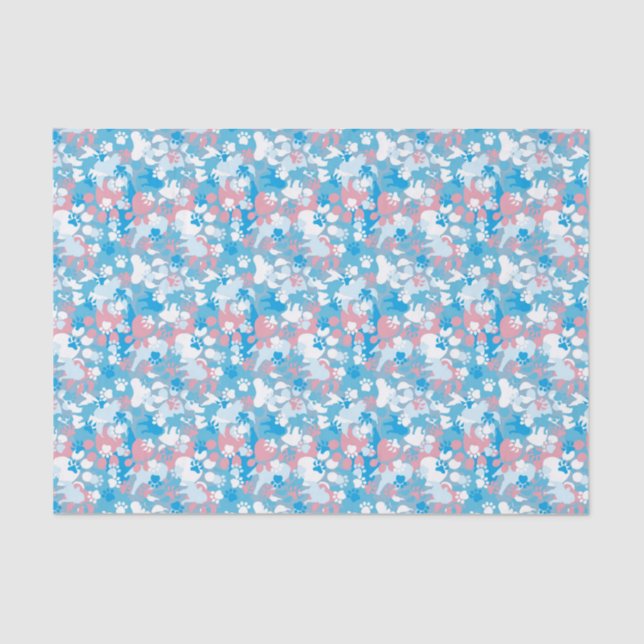 Dog Pink and Blue Camouflage Pattern Tissue Paper (Front)