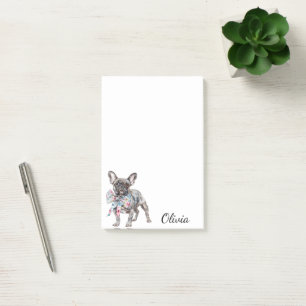Dog Pink Blue Floral Bow Personalised Post-it Notes
