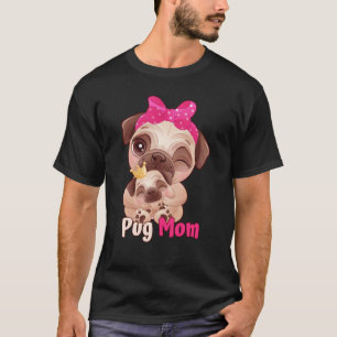 Dog Pink Bow Cute Pug Mom T-Shirt