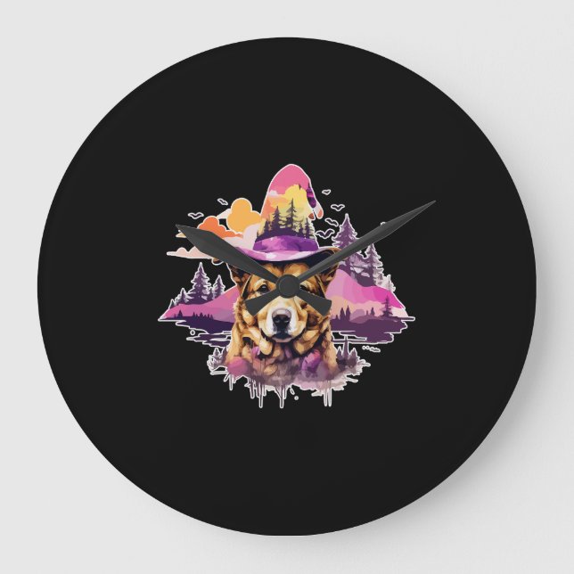 Dog Pink Halloween 2 Large Clock (Front)