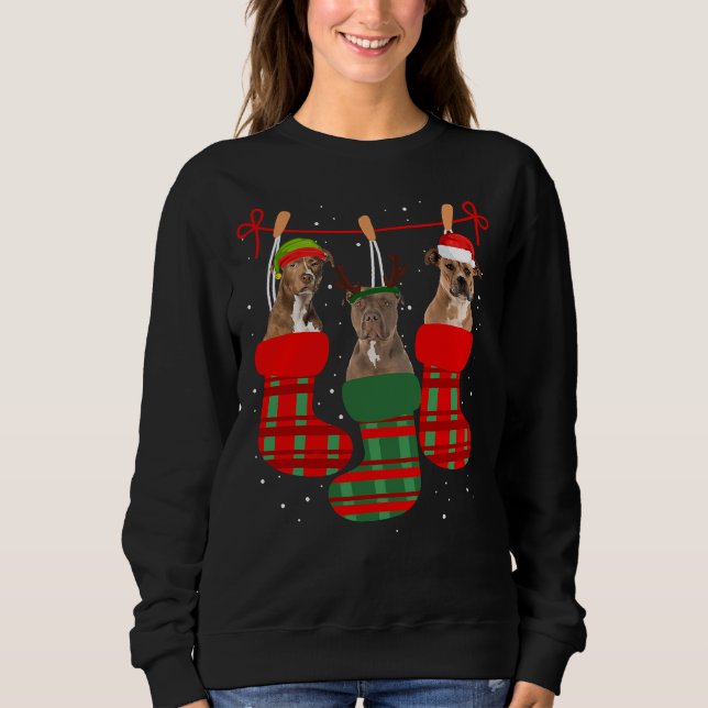 Dog Pitbull Christmas Socks Funny Xmas 98 Sweatshirt (Front)