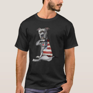 Dog Pitbull I Love Dad Tattoo Fathers Day T-Shirt