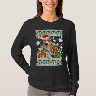 Dog Pitbull Santa Hat Ugly Christmas T-Shirt