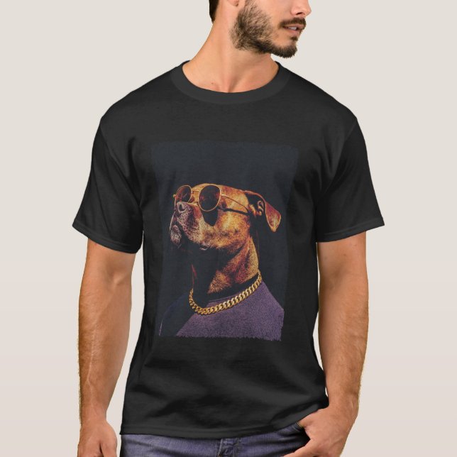 Dog Pitbull With Sunglasses T-Shirt (Front)