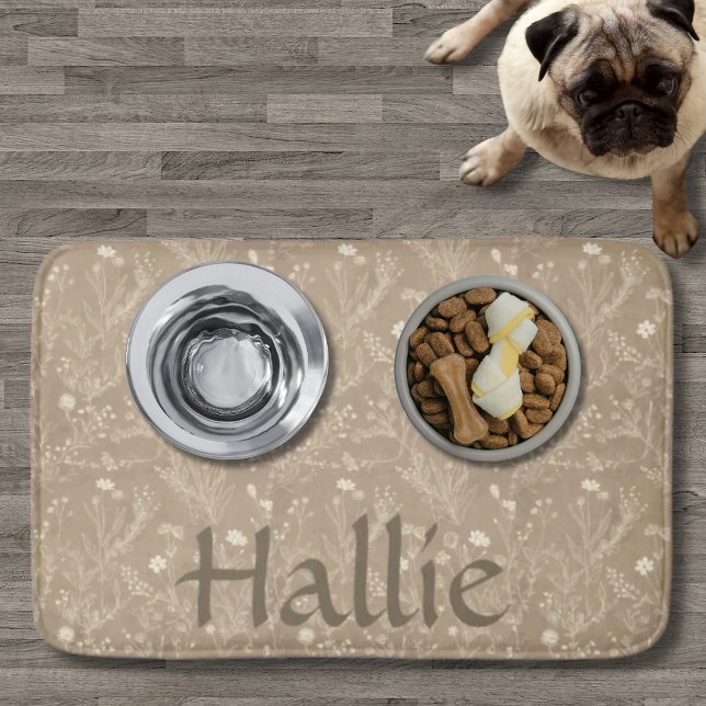 Dog Placemat - Brown Botanical, Personalised Bath Mat (Personalized Brown Botanical Pet Placemat Bath Mat)