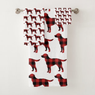 Dog Plaid Buffalo Check Silhouette Christmas Bath Towel Set