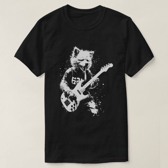 Dog Playing Guitar 90s Grunge Punk Rock & Roll  T-Shirt (Design Front)