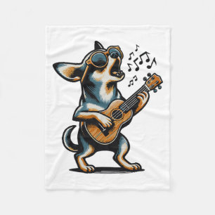 Dog Playing Guitar Singing Chihuahua Funny Dog Mar Fleece Blanket