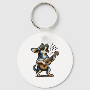 Dog Playing Guitar Singing Chihuahua Funny Dog Mar Key Ring