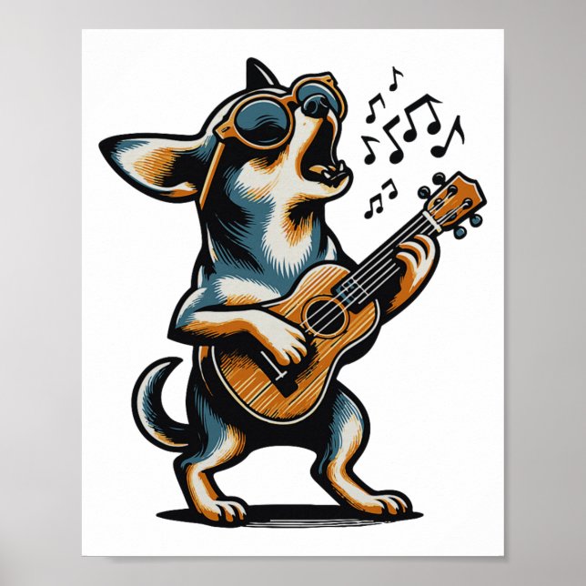 Dog Playing Guitar Singing Chihuahua Funny Dog Mar Poster (Front)