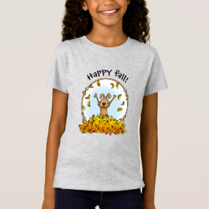 Dog Playing in a Pile of Fall Leaves - Cute Autumn T-Shirt