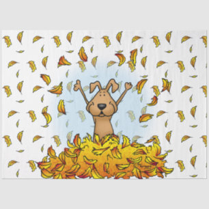 Dog Playing in a Pile of Fall Leaves - Cute Autumn Tissue Paper
