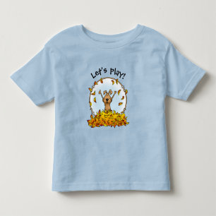 Dog Playing in a Pile of Fall Leaves - Cute Autumn Toddler T-Shirt