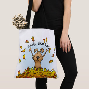 Dog Playing in a Pile of Fall Leaves - Cute Autumn Tote Bag