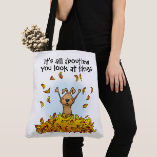 Dog Playing in a Pile of Fall Leaves - Cute Autumn Tote Bag