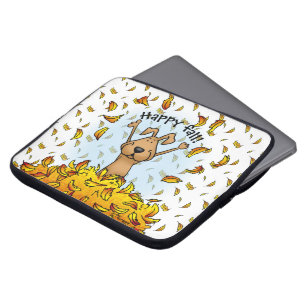 Dog Playing in a Pile of Fall Leaves - Fun Autumn Laptop Sleeve