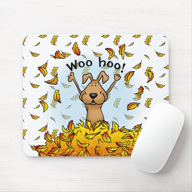 Dog Playing in a Pile of Fall Leaves - Fun Autumn Mouse Pad (With Mouse)