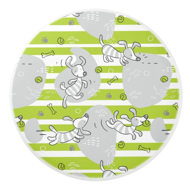 dog playing pattern background ceramic knob (Front)