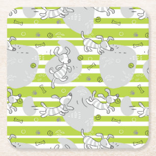 dog playing pattern background square paper coaster
