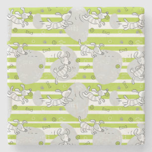dog playing pattern background stone coaster