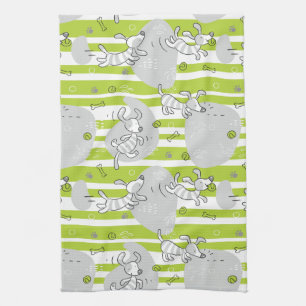 dog playing pattern background tea towel
