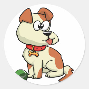 Dog playing with ball choose background colour classic round sticker