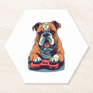 Dog Plays Video Games Paper Coaster