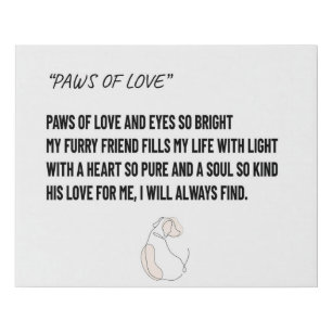 Dog Poem - "Paws of Love" Faux Canvas Print