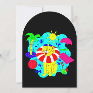 dog pool party palm tree summer cute funny invitation