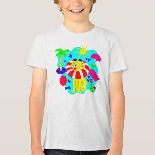 dog pool party palm tree summer cute funny Tri-Blend shirt
