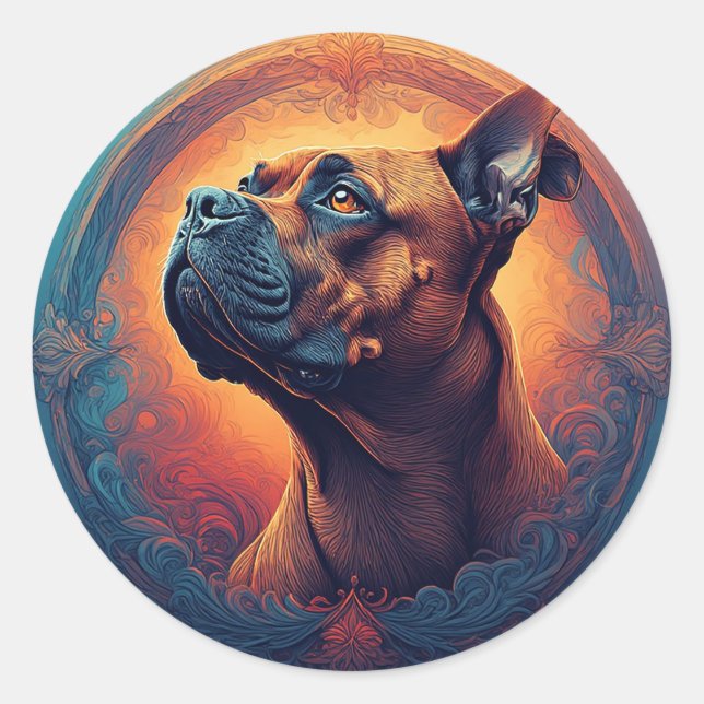 Dog Portrait Abstract Art Classic Round Sticker (Front)