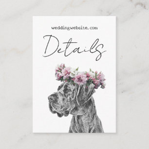 Dog Portrait Black & White QR Code Wedding Details Enclosure Card