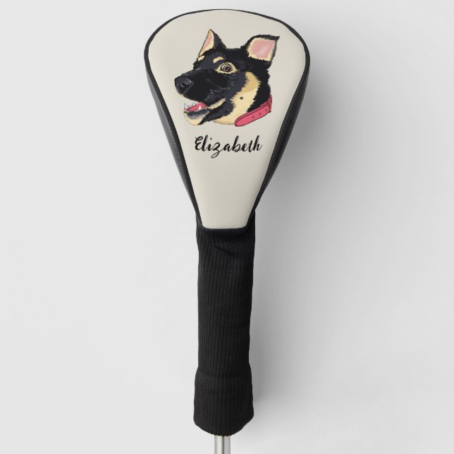 Dog Portrait Cute German Shepherd Puppy Name Golf Head Cover (Front)