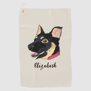 Dog Portrait Cute German Shepherd Puppy Name Golf Towel