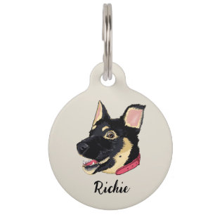 Dog Portrait Cute German Shepherd Puppy Name Pet Tag