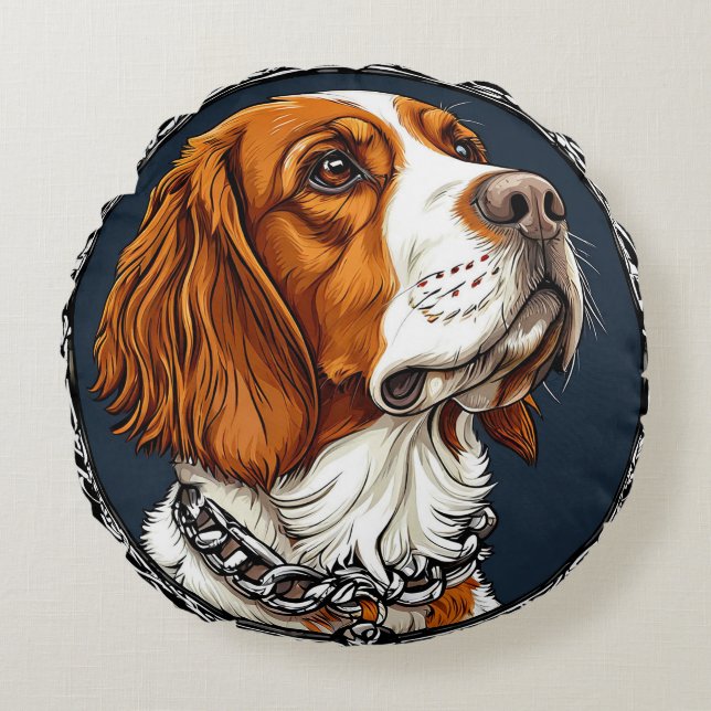 Dog Portrait Emphasizing Detail Round Cushion (Front)