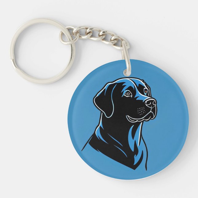 Dog Portrait in Blue Circle Key Ring (Front)